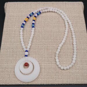White Jade Stone Handmade 15.5 Inch Slip On Necklace B1044